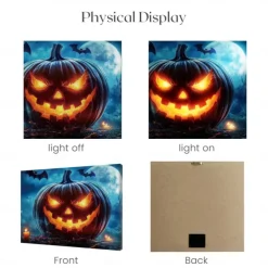 Halloween Jack-o'-Lantern Close-up LED Canvas Wall Art - Battery Operated Lighted Wall Decor for 2025 Halloween home decoration light livingroom and bedroom