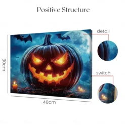 Halloween Jack-o'-Lantern Close-up LED Canvas Wall Art - Battery Operated Lighted Wall Decor for 2025 Halloween home decoration light livingroom and bedroom
