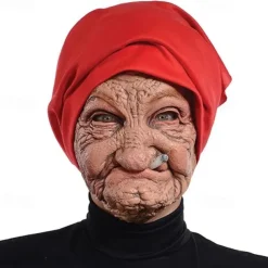 Halloween Latex face Covering Horror Head Covering Old Woman face Protection Latex Head Covering for Halloween Masquerade Carnival Costume Props
