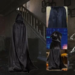 Halloween Loose Hooded Cape Adult Women Men Unisex Long Cloak Black Costume Dress Coats Gifts Children Adult for Halloween Party