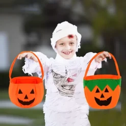 Halloween Loot Party Kids Pumpkin Trick Or Treat Tote Bags Candy Bag Halloween Candy Storage Bucket Portable Gift Basket