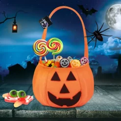 Halloween Loot Party Kids Pumpkin Trick Or Treat Tote Bags Candy Bag Halloween Candy Storage Bucket Portable Gift Basket