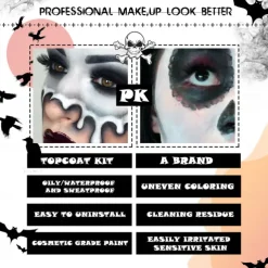Halloween Makeup Kit - Black, White Oil-Based Body Paint for Adults - Perfect for Joker, Zombie, Vampire, and Skeleton Cosplay - Long-Lasting and Easy to Apply