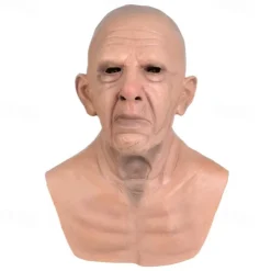 Halloween Mask Realistic Old Man Mask Creepy Human Latex Mask, Scary Wrinkle Mask Halloween Cosplay Costume Mask Party Props