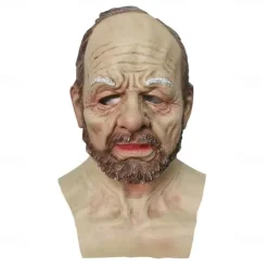 Halloween Mask Realistic Old Man Mask Creepy Human Latex Mask, Scary Wrinkle Mask Halloween Cosplay Costume Mask Party Props