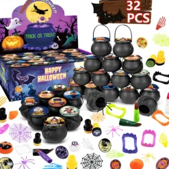 Halloween Mochi Squishy Toys with Gift Box Mini Kawaii Mochi Squeeze Toy Stress Reliever Anxiety Packs for Kids Party Favors Halloween Miniatures Halloween Treat Bags Gifts