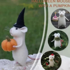 Halloween Mouse with Pumpkin, Christmas Mouse with a Gift, Needle Felting Mouse, Birthday Mouse, Needle Felting Kit, No Finished DIYKit Pack, Needle Felting Miniature