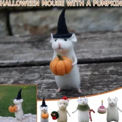 Halloween Mouse with Pumpkin, Christmas Mouse with a Gift, Needle Felting Mouse, Birthday Mouse, Needle Felting Kit, No Finished DIYKit Pack, Needle Felting Miniature