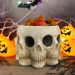 Halloween Multi-Faced Skull Resin Planter - Unique Creative Succulent Pot - Halloween Candy Bowl - Spooky Green Plant Pot Decoration