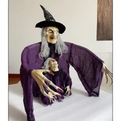 Halloween New Arrival Parent and Child Witch Figurine Set with Ground Plug and Glowing Little Witch for Garden Atmosphere Decoration