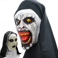 Halloween Nun Mask Horror Latex Masks Cosplay Mascarillas Valak Face Masques with Headpiece