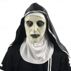 Halloween Nun Mask Horror Latex Masks Cosplay Mascarillas Valak Face Masques with Headpiece