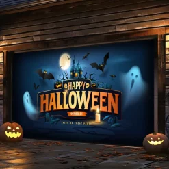 Halloween Outdoor Garage Door Cover Pumpkin Skeletons Banner Large Tapestry Backdrop Decoration for Holiday Outdoor Garage Door Home Wall Decorations