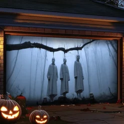 Halloween Outdoor Garage Door Cover Hanging Corpse Skeletons Banner Large Tapestry Backdrop Decoration for Holiday Outdoor Garage Door Home Wall Decorations
