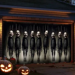 Halloween Outdoor Garage Door Cover Hanging Corpse Skeletons Banner Large Tapestry Backdrop Decoration for Holiday Outdoor Garage Door Home Wall Decorations