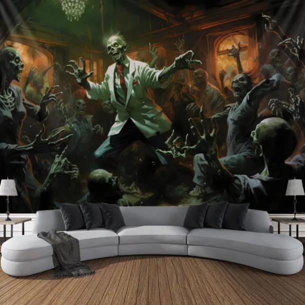 Halloween Party Horror Hanging Tapestry Wall Art Large Tapestry Mural Decor Photograph Backdrop Blanket Curtain Home Bedroom Living Room Decoration Skull Zombie Blood Halloween Decorations