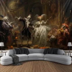 Halloween Party Horror Hanging Tapestry Wall Art Large Tapestry Mural Decor Photograph Backdrop Blanket Curtain Home Bedroom Living Room Decoration Skull Zombie Blood Halloween Decorations