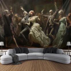 Halloween Party Horror Hanging Tapestry Wall Art Large Tapestry Mural Decor Photograph Backdrop Blanket Curtain Home Bedroom Living Room Decoration Skull Zombie Blood Halloween Decorations