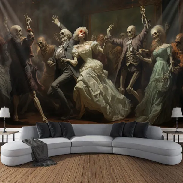 Halloween Party Horror Hanging Tapestry Wall Art Large Tapestry Mural Decor Photograph Backdrop Blanket Curtain Home Bedroom Living Room Decoration Skull Zombie Blood Halloween Decorations
