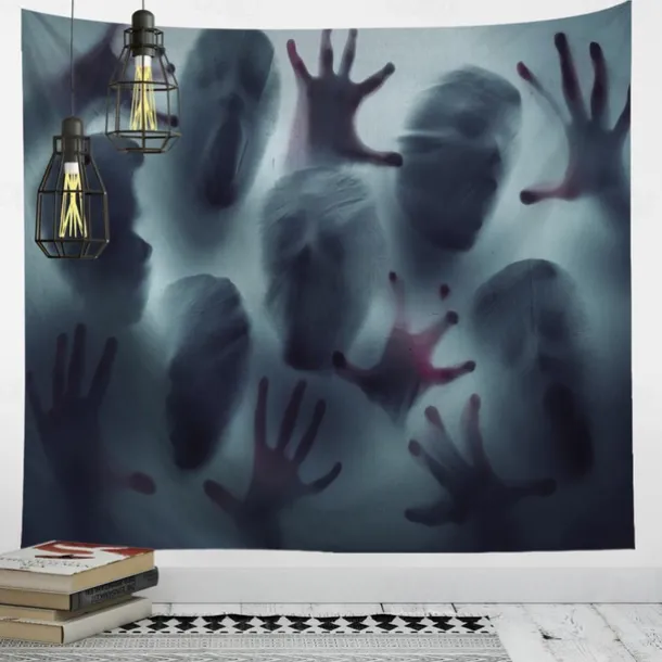 Halloween Party Wall Tapestry Art Decor Blanket Curtain Hanging Home Bedroom Decoration Polyester Ghost Horror Shadow Halloween Decorations