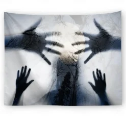 Halloween Party Wall Tapestry Art Decor Blanket Curtain Hanging Home Bedroom Decoration Polyester Ghost Horror Shadow Halloween Decorations