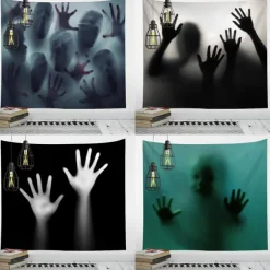 Halloween Party Wall Tapestry Art Decor Blanket Curtain Hanging Home Bedroom Decoration Polyester Ghost Horror Shadow Halloween Decorations