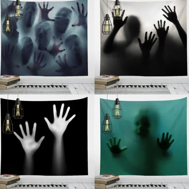 Halloween Party Wall Tapestry Art Decor Blanket Curtain Hanging Home Bedroom Decoration Polyester Ghost Horror Shadow Halloween Decorations