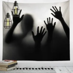 Halloween Party Wall Tapestry Art Decor Blanket Curtain Hanging Home Bedroom Decoration Polyester Ghost Horror Shadow Halloween Decorations