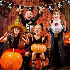 Halloween Pirate Banner Skull Pirate Flag Pirate Decorations Pirate Ship Pennant Bunting Decor for Wedding Celebration Decor Outdoor Party Supplies 5M