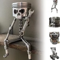 Halloween Piston Skull Face Sculpture, Resin Piston Skull Face Sculpture, Piston Man Head Statue Handmade Art Figure Miniature Ornaments for Decoration Halloween Skeleton Decoration