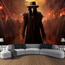 Halloween Plague Doctor Hanging Tapestry Wall Art Large Tapestry Mural Decor Photograph Backdrop Blanket Curtain Home Bedroom Living Room Decoration Halloween Decorations