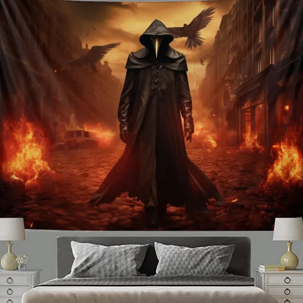 Halloween Plague Doctor Hanging Tapestry Wall Art Large Tapestry Mural Decor Photograph Backdrop Blanket Curtain Home Bedroom Living Room Decoration Halloween Decorations