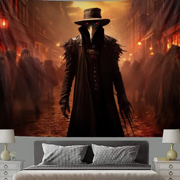 Halloween Plague Doctor Hanging Tapestry Wall Art Large Tapestry Mural Decor Photograph Backdrop Blanket Curtain Home Bedroom Living Room Decoration Halloween Decorations
