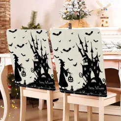 Halloween Printed Dining Chair Covers - Festive Spooky Design, Stretchable and Durable, Perfect for Dining Room Party Decorations