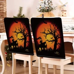 Halloween Printed Dining Chair Covers - Festive Spooky Design, Stretchable and Durable, Perfect for Dining Room Party Decorations