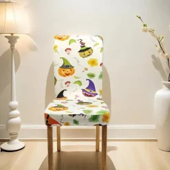 Halloween Printed Dining Chair Covers - Festive Spooky Design, Stretchable and Durable, Perfect for Dining Room Party Decorations