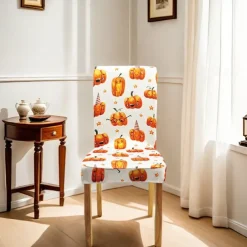 Halloween Printed Dining Chair Covers - Festive Spooky Design, Stretchable and Durable, Perfect for Dining Room Party Decorations