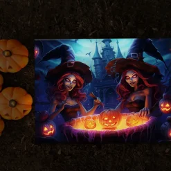 Halloween Pumpkin and Haunted Castle LED Canvas Wall Art - Battery Operated Lighted Wall Decor for 2025 Halloween home decoration light livingroom and bedroom