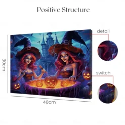 Halloween Pumpkin and Haunted Castle LED Canvas Wall Art - Battery Operated Lighted Wall Decor for 2025 Halloween home decoration light livingroom and bedroom