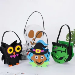 Halloween Pumpkin Buckets for Kids Trick or Treat Bags Portable Party Favor Bags Felt Candy Baskets Halloween Table Decorations