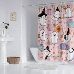 Halloween Pumpkin Candy Shower Curtain Modern Machine Washable Waterproof Polyester Fabric Used for Bathroom Decoration Bathtub with 12 Hooks