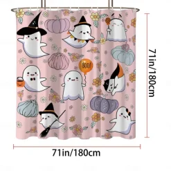 Halloween Pumpkin Candy Shower Curtain Modern Machine Washable Waterproof Polyester Fabric Used for Bathroom Decoration Bathtub with 12 Hooks