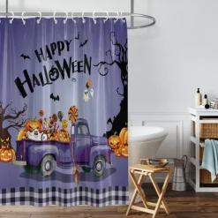 Halloween Pumpkin Candy Shower Curtain Modern Machine Washable Waterproof Polyester Fabric Used for Bathroom Decoration Bathtub with 12 Hooks