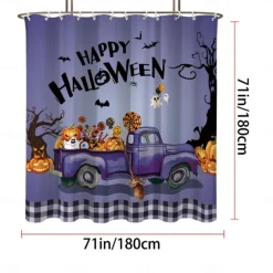 Halloween Pumpkin Candy Shower Curtain Modern Machine Washable Waterproof Polyester Fabric Used for Bathroom Decoration Bathtub with 12 Hooks
