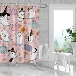 Halloween Pumpkin Candy Shower Curtain Modern Machine Washable Waterproof Polyester Fabric Used for Bathroom Decoration Bathtub with 12 Hooks