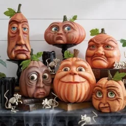 Halloween Pumpkin Decor Fall Decor Expressive Pumpkin Figures Family Outdoor Freak Set of Six Combinations Venue Layout Props for Indoor/Outdoor Party