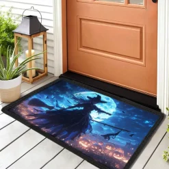 Halloween Pumpkin Doormat Jack O Lantern Witch Kitchen Mat Floor Mat Non-Slip Area Rug Oil Proof Rug Indoor Outdoor Mat Bedroom Decor Bathroom Mat Entrance Rug