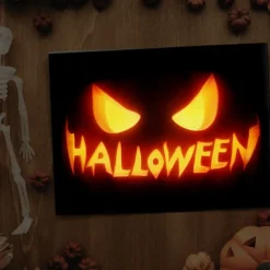 Halloween Pumpkin Face LED Canvas Wall Art - Battery Operated Lighted Wall Decor for 2025 Halloween home decoration light livingroom and bedroom