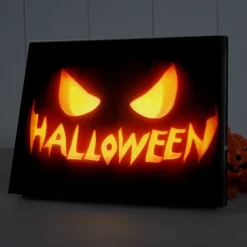 Halloween Pumpkin Face LED Canvas Wall Art - Battery Operated Lighted Wall Decor for 2025 Halloween home decoration light livingroom and bedroom