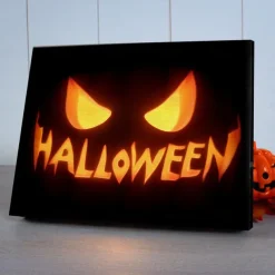 Halloween Pumpkin Face LED Canvas Wall Art - Battery Operated Lighted Wall Decor for 2025 Halloween home decoration light livingroom and bedroom